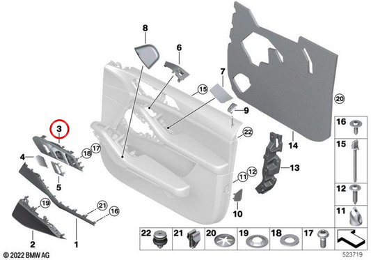 Porta d'interni MANETA DESTRA OEM 51216997804 per BMW G05, F95. BMW originale.