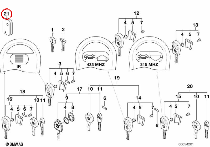 OEM 51217006821 keys for BMW E36, E46, E34, E39, E38, E31, X3 E83, X5 E53, Z3, Z4 ... and more. Original BMW.