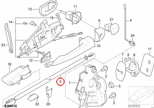 Cable apertura puerta delantera izquierda OEM 51217043741 para BMW E46 (Todos los modelos). Original BMW.