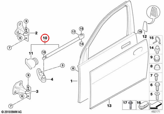 Batente da porta dianteira esquerda OEM 51217055103 para BMW E70. BMW genuíno.