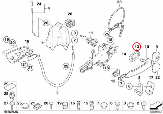 Arruela do cilindro de bloqueio esquerdo OEM 51217060649 para BMW E81, E82, E87, E88. BMW genuíno.