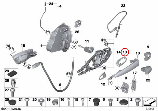 Arandela cilindro de cierre derecho OEM 51217060650 para BMW E81, E82, E87, E88. Original BMW.