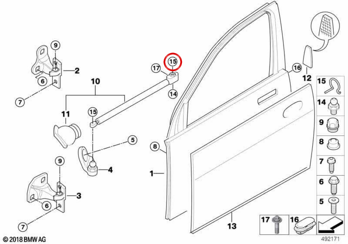 Clipe de retenção esquerdo OEM 51217126415 para BMW E46, E52, E53, E60, E61, E63, E64. BMW genuíno.