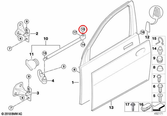 Clip de sujeción izquierdo OEM 51217126415 para BMW E46, E52, E53, E60, E61, E63, E64. Original BMW.
