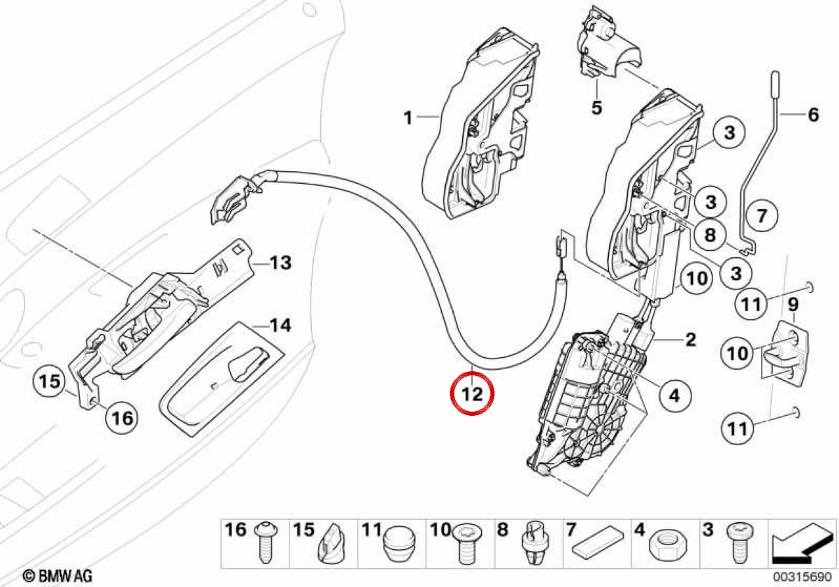 Cavo Bowden OEM 51217137079 per BMW E70, E71, E72. BMW originale.