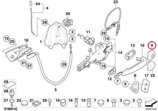 Cubierta Cilindro de Cierre Imprimada Izquierda para BMW Serie 1 E81, E82, E87, E88 (OEM 51217161423). Original BMW