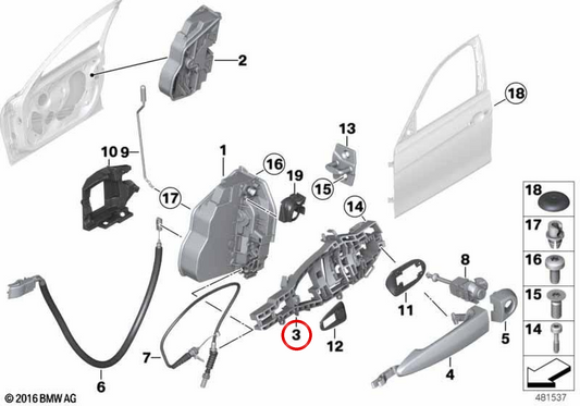Soutien de la porte de la porte droite Maneta 51217259830 pour BMW F30, F31. BMW d'origine.
