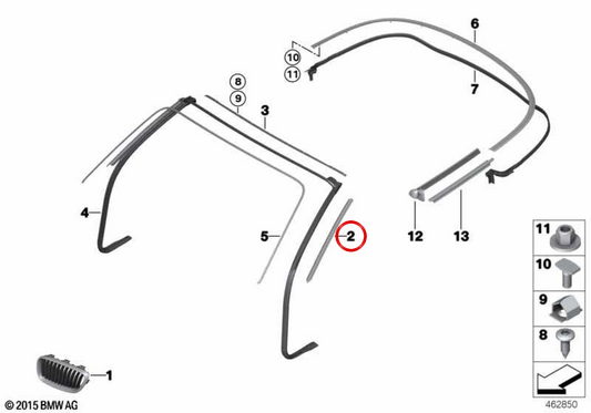 Moldura interior del pilar A izquierdo OEM 51217267939 para BMW F23. Original BMW.