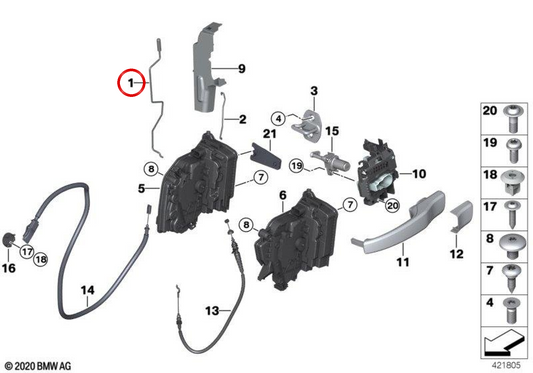 Haste de abertura da porta dianteira esquerda OEM 51217290867 para BMW i3 (I01). BMW genuíno.