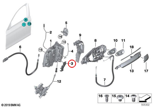 Cubierta cable Bowden izquierda OEM 51217325297 para BMW F90, G30, G31, G38, G32, G11, G12, F15, G05, F85, F95, F16, G06, F86, F96, G07, G09. Original BMW.