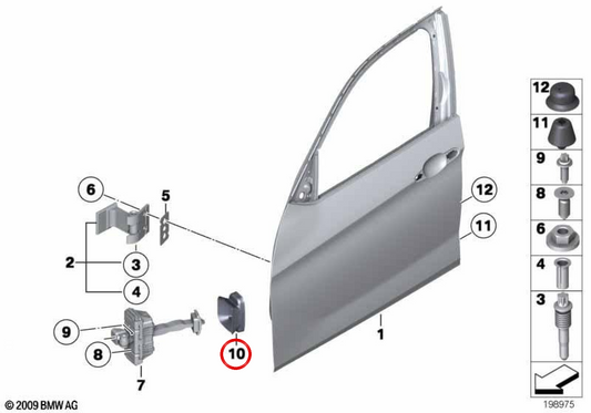 Front door brake seal for BMW E84 (OEM 51217339356). Original BMW