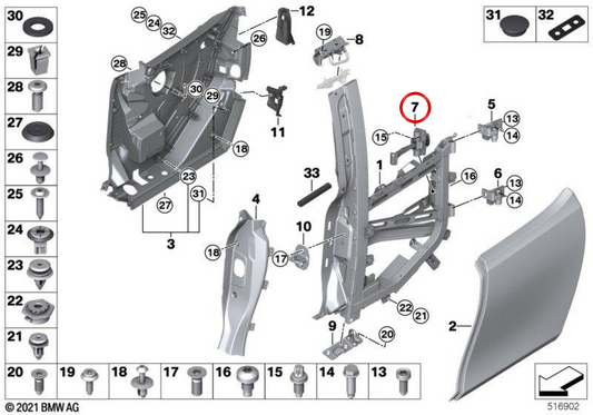 Tope de puerta trasera derecha OEM 51217400140 para BMW i3 (I01). Original BMW.