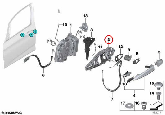 OM 51217401210 Supporto manato esterno per BMW F52, F45, F46, F48, F49, F39, F15, F85, F16, F86. BMW originale.