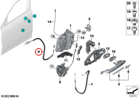 Bowden Bowden Apertura interna della porta d'ingresso OEM 51217409277 per BMW G01, G08, F97, G02, F98, G09. BMW originale.