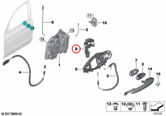 Adaptador de suporte para maçaneta externa da porta direita OEM 51217409582 para BMW X3 G01, X3 M F97, iX3 G08, X4 G02, X4 M F98... e muito mais. BMW genuíno.