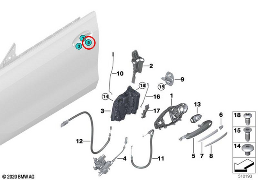Manilla exterior izquierda pintada OEM 51217417821 para BMW F90, G30, G31, G32. Original BMW.
