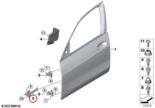 Tope de puerta delantero OEM 51217431279 para BMW G05, G18, F95, G06, F96, G07, G09. Original BMW.