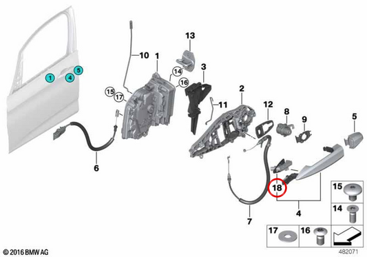 Luz da maçaneta da porta direita OEM 51217433846 para BMW F52, F45, F46, F48, F49, F39, F15, F85, F16, F86. BMW genuíno.