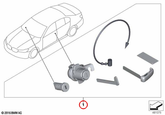 OEM 51217444579 Cylindre de verrouillage codé pour BMW F90, G30, G31, G32, F91, F92, F93, G14, G15, G16, G05, F95, G06, F96, G07. BMW d'origine.