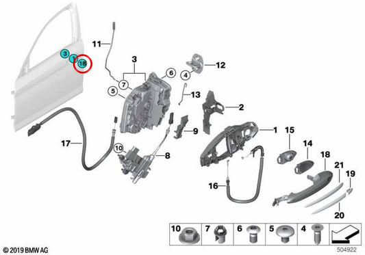Links externe Manilla OEM 51217460019 für BMW F90, G30, G31, G32. Original BMW.