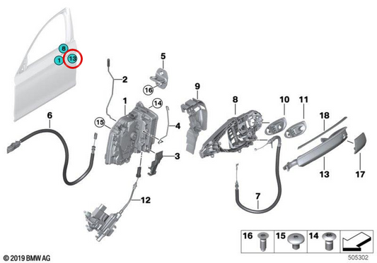 Alça externa esquerda pintada OEM 51217474769 para BMW G12. BMW genuíno.