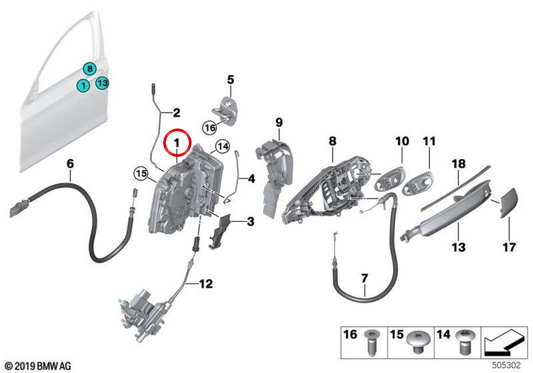 OEM Right Door Lock 51217477702 für BMW F90, G30, G31, G32, G11, G12, F91, F92, F93, G14, G15, G16, G05, F95, G06, F96, G07, G09. Original BMW.