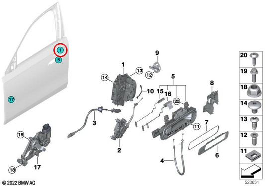 Fecho central direito OEM 51217932208 para BMW G70. BMW genuíno.