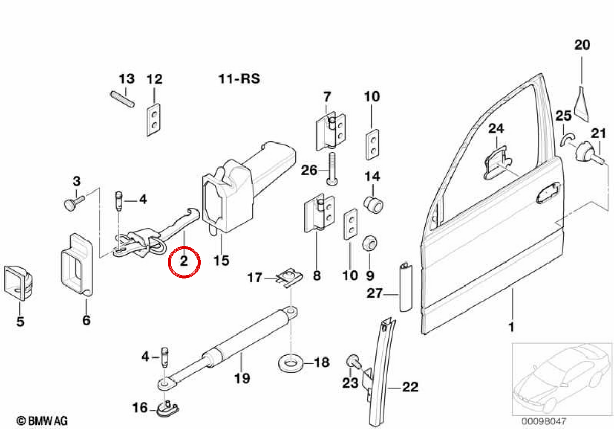 Vordertürstut 51218150019 für BMW E38. Original BMW.
