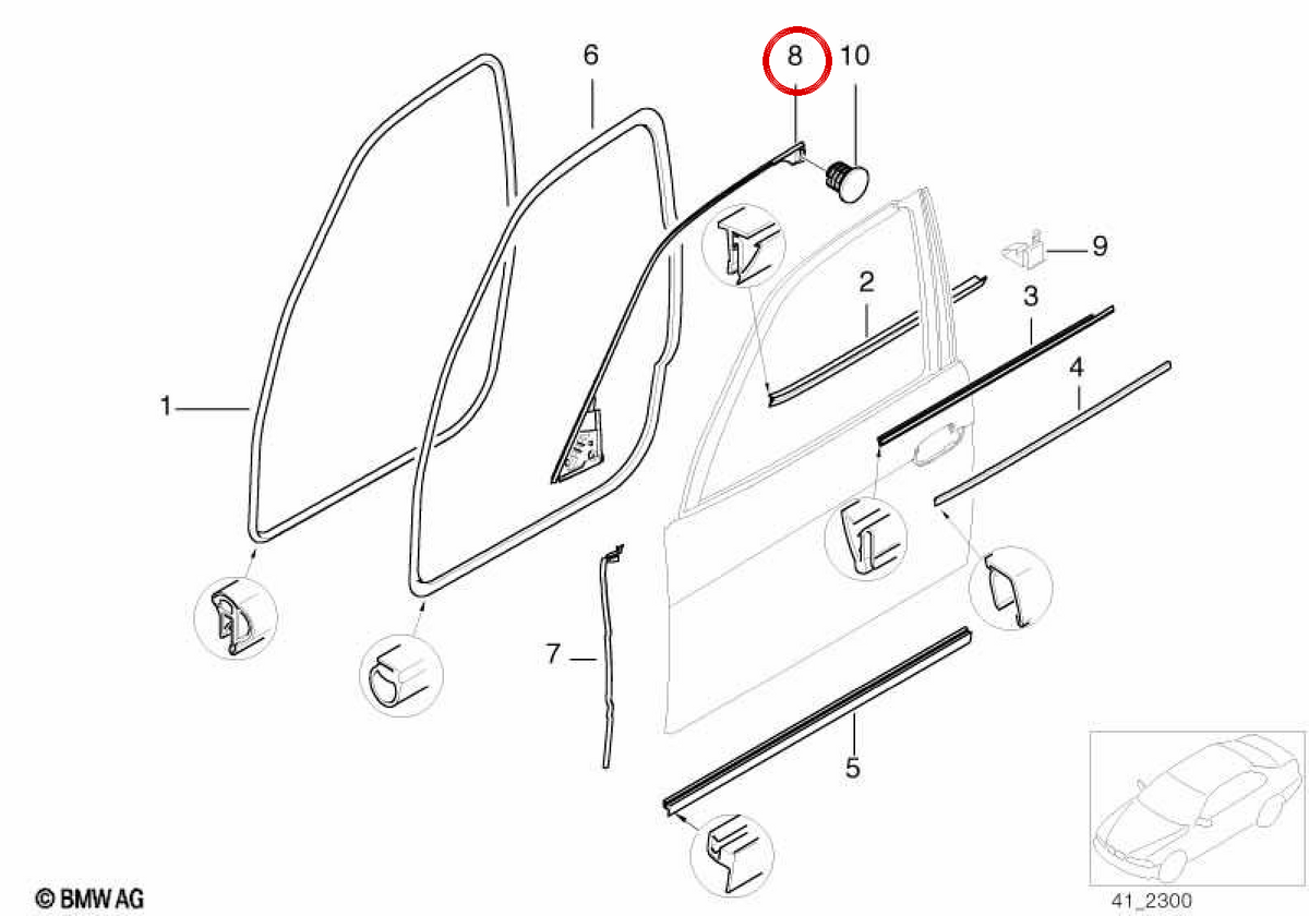 Left Front Door frame 51218157875 Front frame for BMW E38. Original BMW.