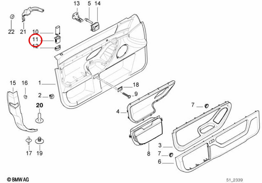 Manga de fixação de trava direita OEM 51218166670 para BMW E38. BMW genuíno.
