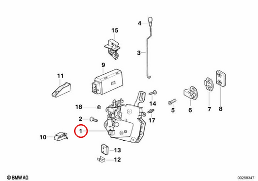Cierre de puerta delantera izquierda OEM 51218169045 para BMW E36. Original BMW.