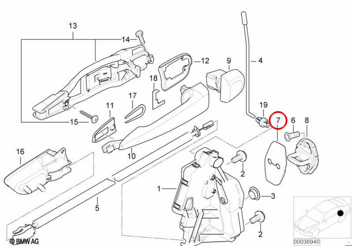OEM 51218226578 Lock Latch Cover for BMW E46 (All models compatible: Sedan, Coupe, Touring, Cabrio, Compact, M3). Original BMW.