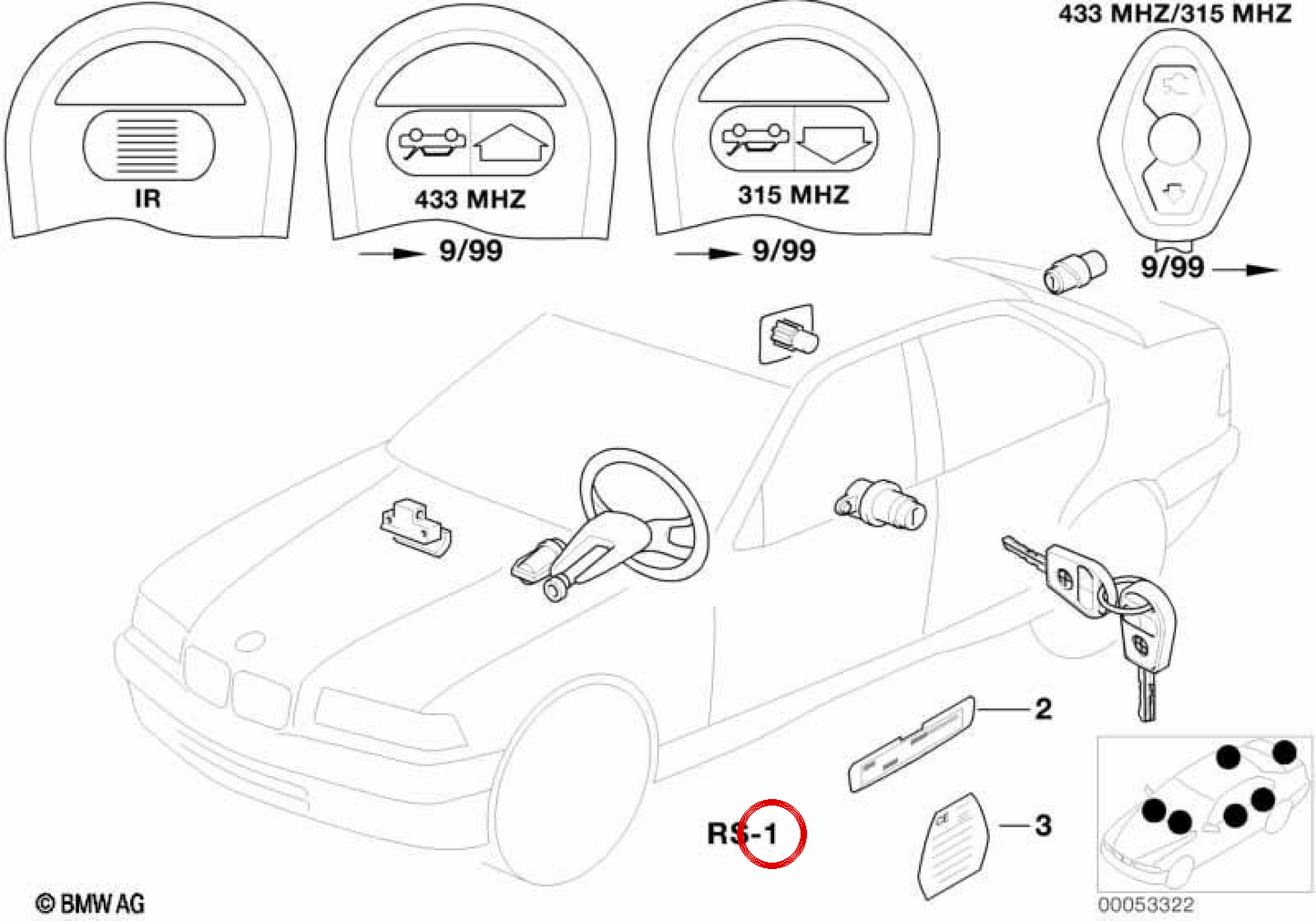 Gioco di blocco OEM 51218232130 per BMW E46. BMW originale.