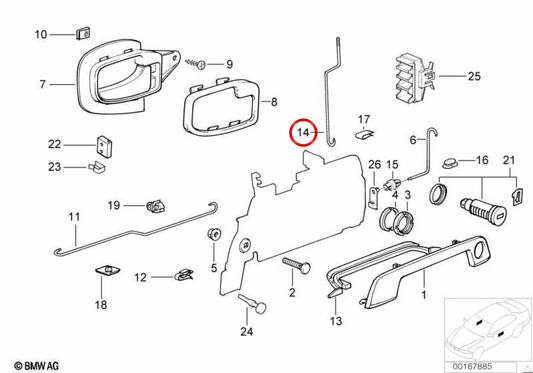 Varilla de accionamiento izquierda OEM 51218399241 para BMW E36 y Z3. Original BMW.