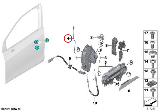Varilla de accionamiento puerta delantera izquierda OEM 51218498567 para BMW U06. Original BMW.