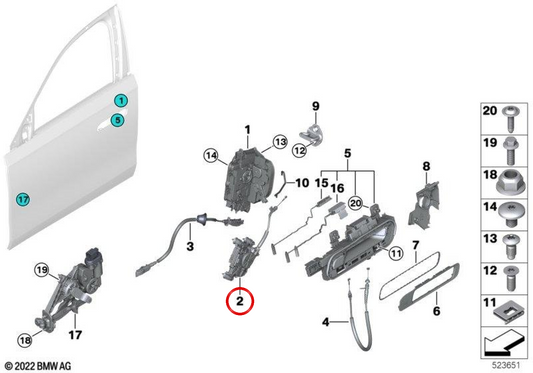 Soft automatic closure Right front door OEM 51219451848 for BMW G70. Original BMW.