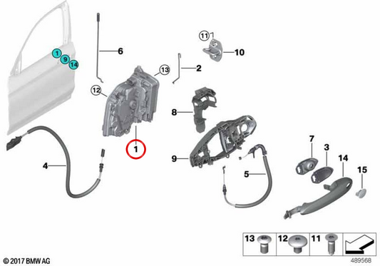 Cerradura de puerta izquierda OEM 51219482715 para BMW G08. Original BMW.