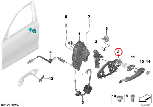 Suporte de alça externa direita OEM 51219881780 para BMW F40, F70, F44, G20, G21, G28, G80, G81, G29. BMW genuíno.