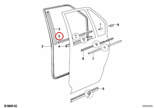 Moldura trasera derecha OEM 51221969366 para BMW E32. Original BMW.