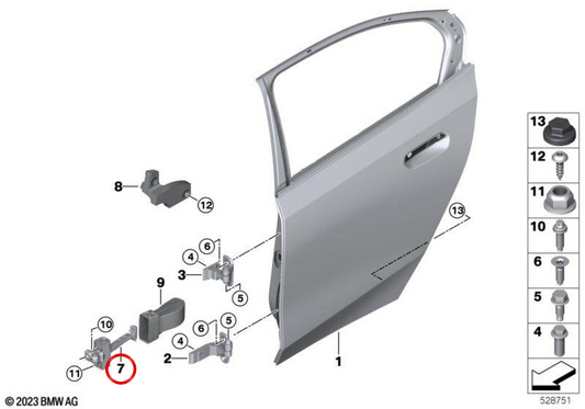 Tope de puerta trasera OEM 51225A09812 para BMW G60, G61, G90. Original BMW.
