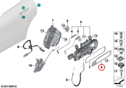Couvre-feuille extérieure Porte gauche OEM 51225A0C995 pour BMW X5 (G05) et BMW X6 (G06). BMW d'origine.