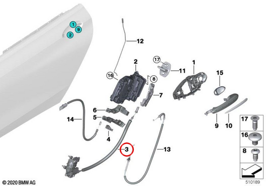 Cierre asistido (Soft-Close) puerta trasera izquierda OEM 51225A36E45 para BMW G32. Original BMW.