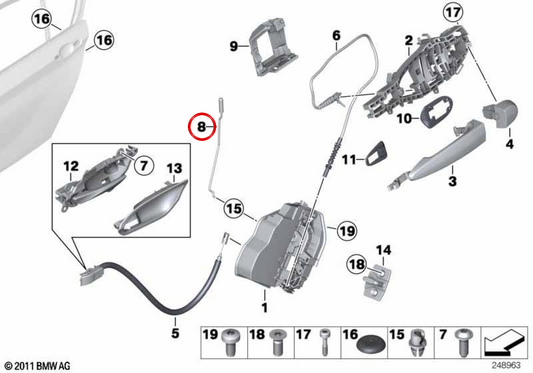 Haste do atuador da porta traseira direita OEM 51227242572 para BMW F20. BMW genuíno.