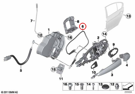 OM Cavo a manico esterno OEM 51227259836 per BMW F30, F31, F35, F80. BMW originale.