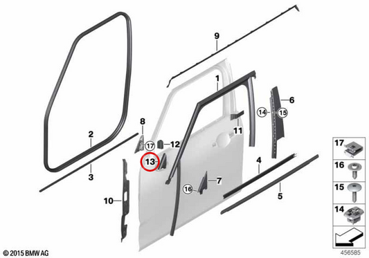 Sellado moldura angular exterior derecha OEM 51227344190 para MINI Clubman F54, F54 LCI. Original MINI.