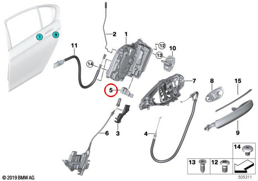 Giunto di bloccaggio posteriore sinistro 51227433545 per BMW G11, G12. BMW originale.
