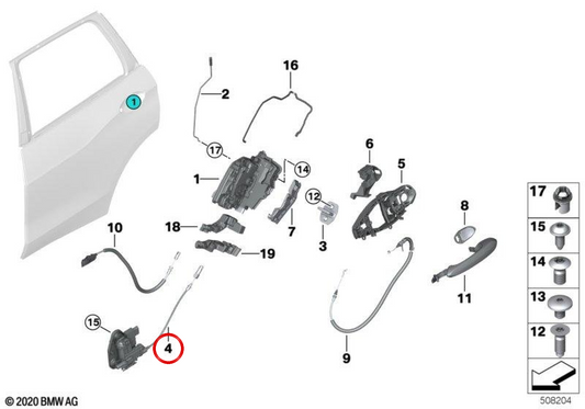 Assistance de fermeture de porte arrière droite 51227444674 pour BMW G05, F95. BMW d'origine.