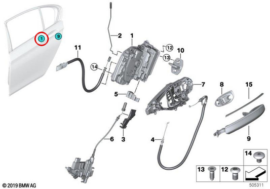 Original OEM Türschloss hinten links 51227477697 für BMW G30 G31 G32 G16 G05 F93