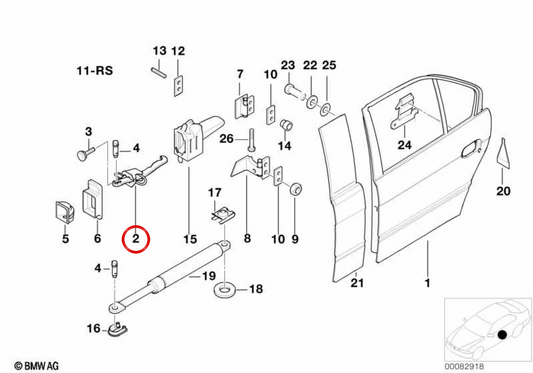 Arrêt de porte arrière OEM 51228171702 pour BMW E38 750il. Pièce BMW originale.
