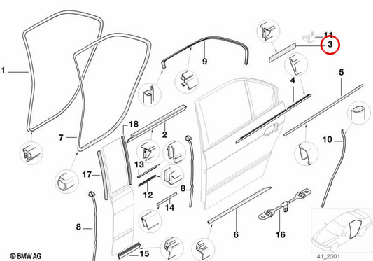 Embellecedor interior izquierdo trasero OEM 51228230481 para BMW E38. Original BMW.
